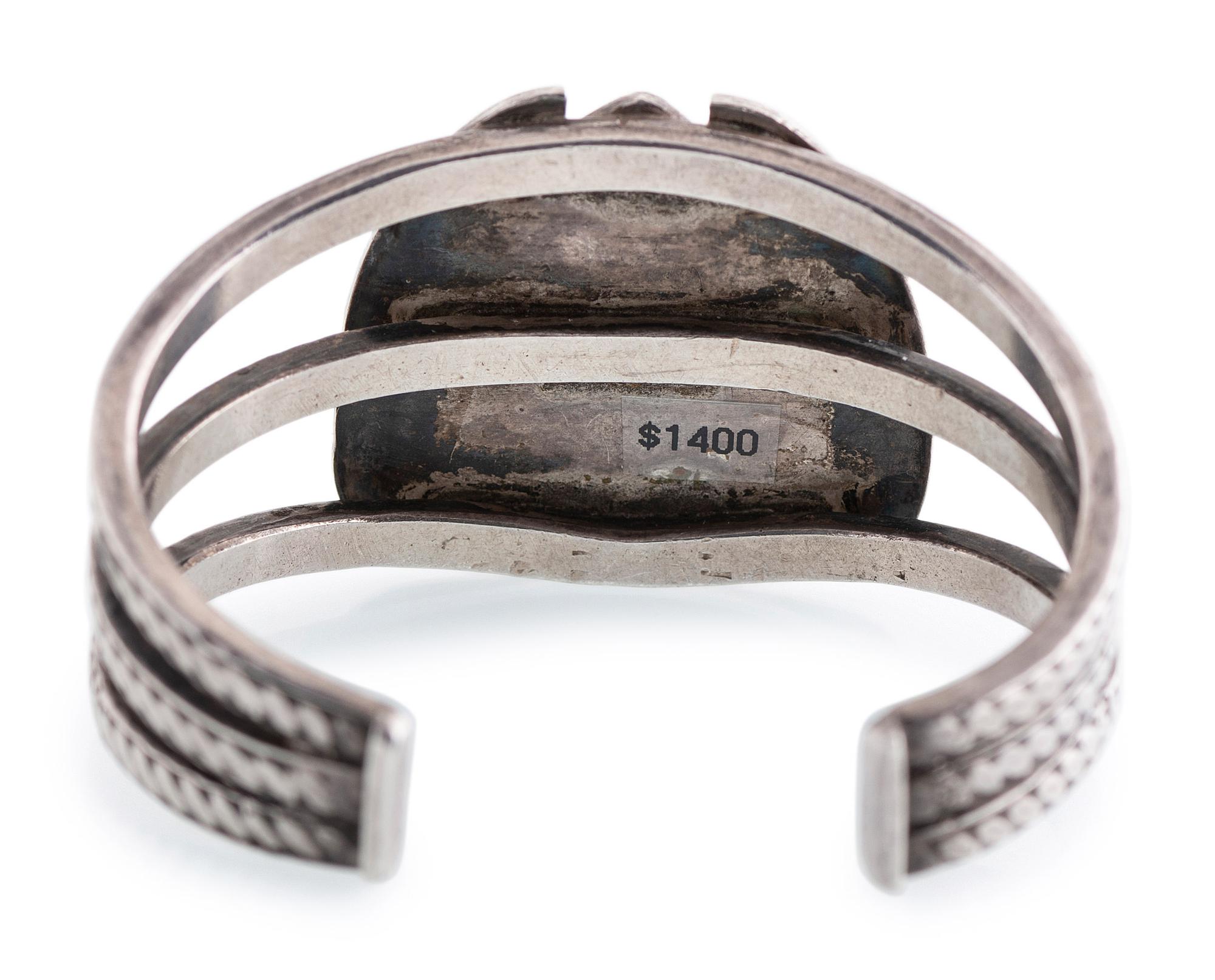 Navajo Stamped Silver Cuff Bracelet, with #8 Turquoise