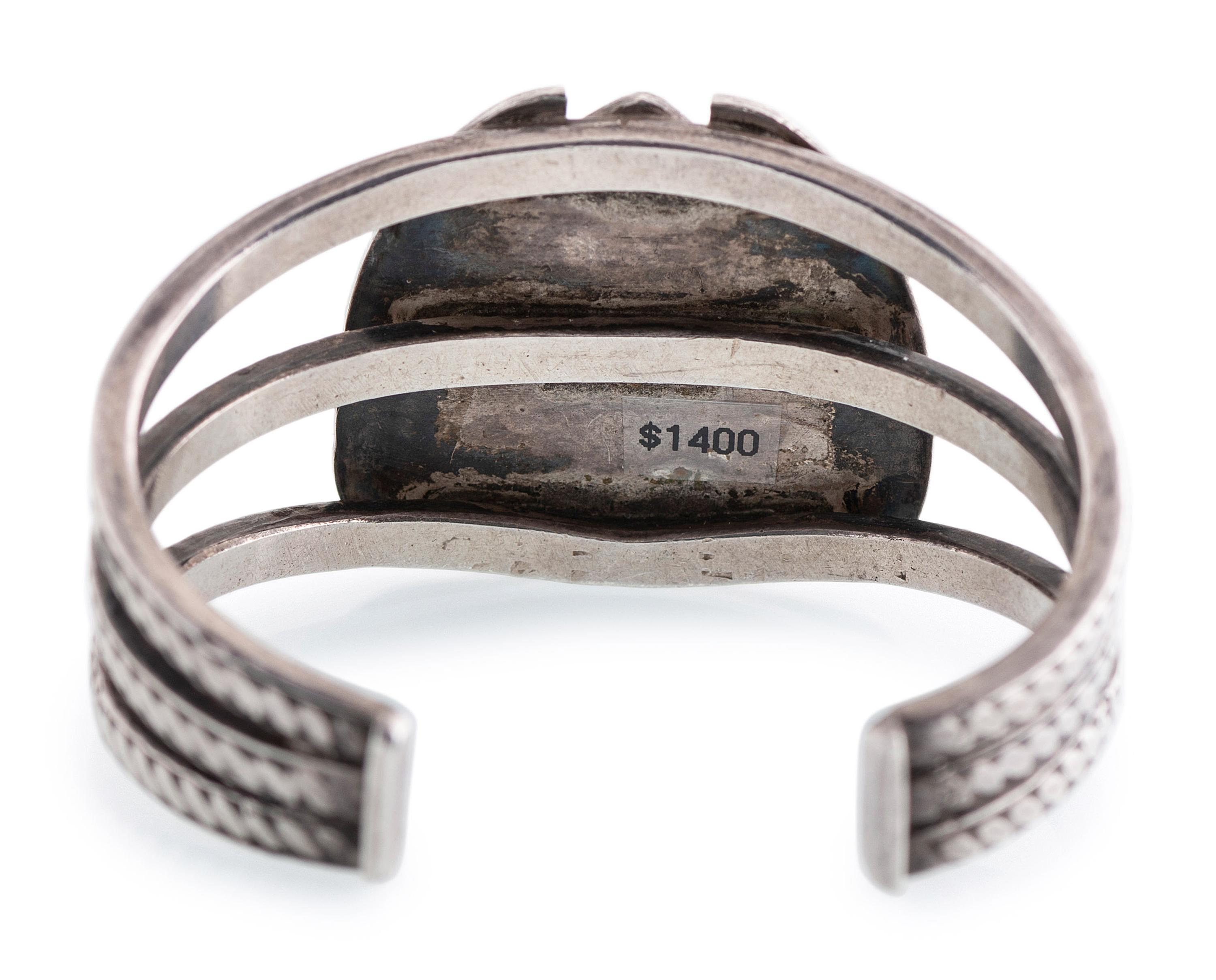 Navajo Stamped Silver Cuff Bracelet, with #8 Turquoise