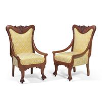 A Pair of Belle Époque Style Blonde Mahogany Fauteuils