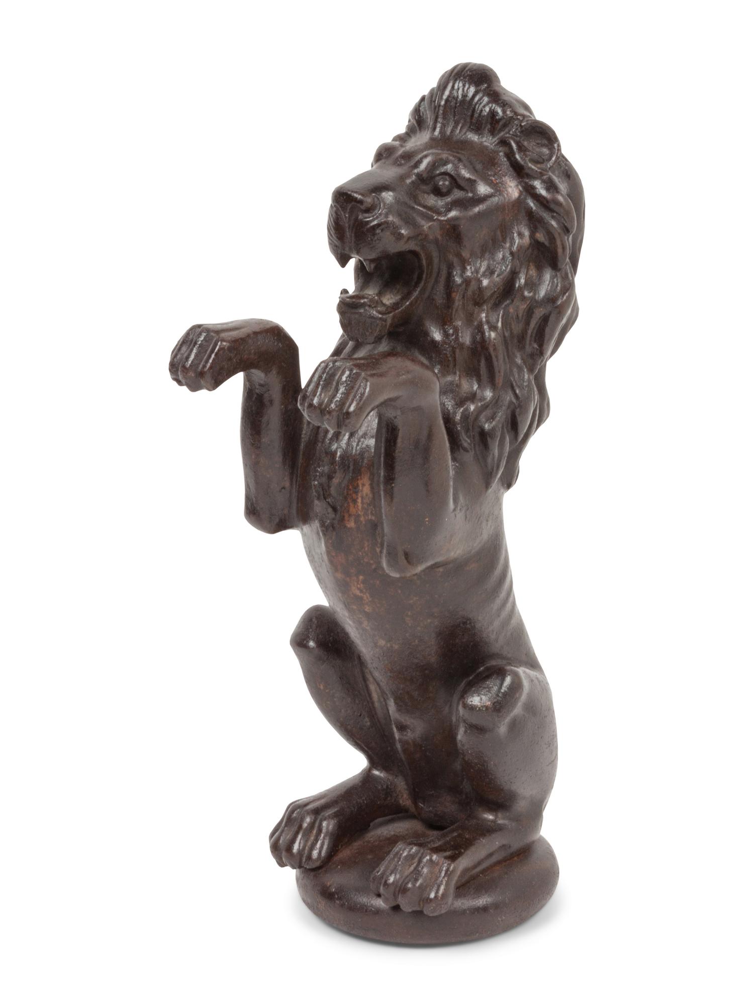 A Cast Iron Architectural Post of a Rampant Lion