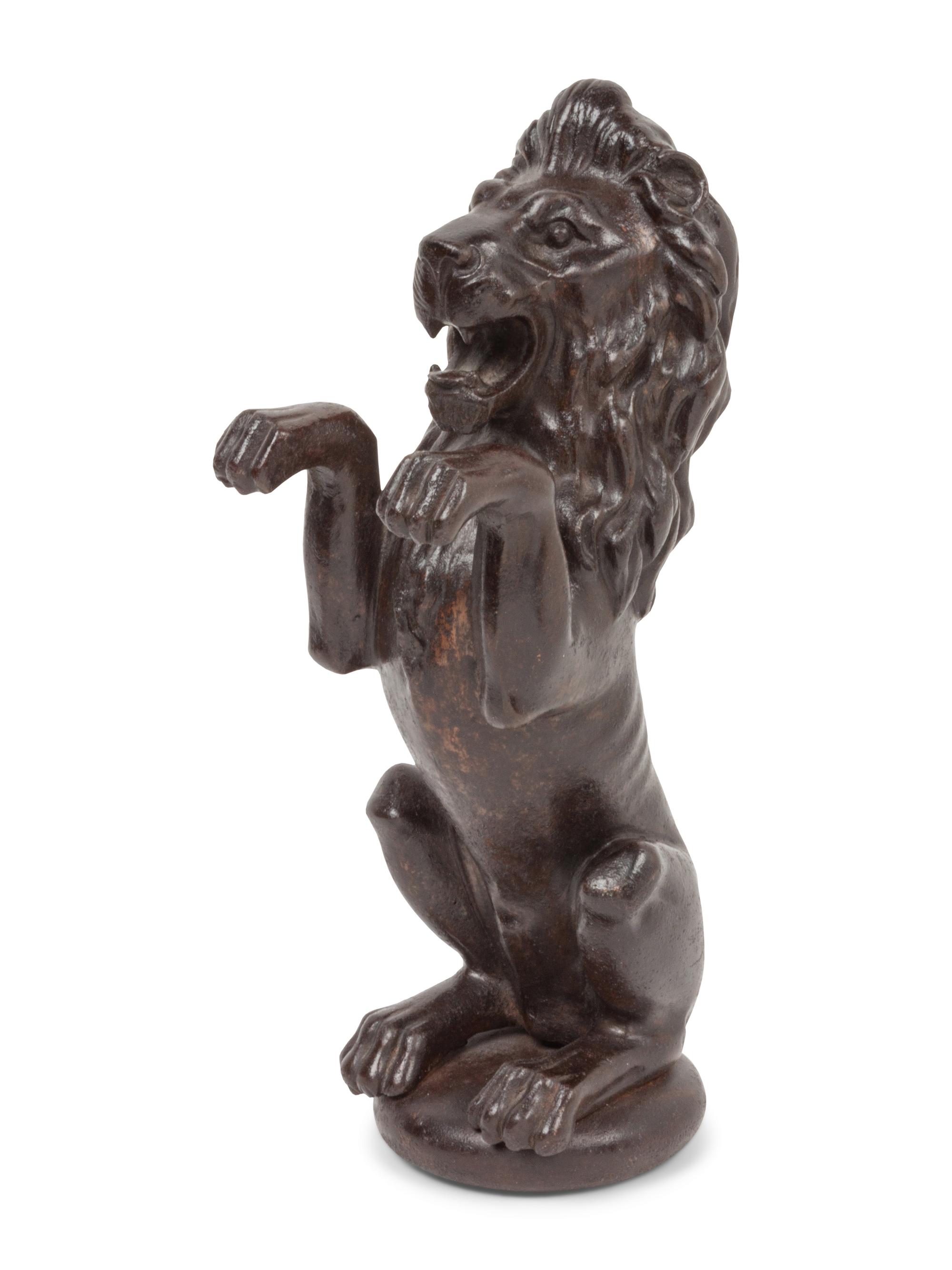 A Cast Iron Architectural Post of a Rampant Lion