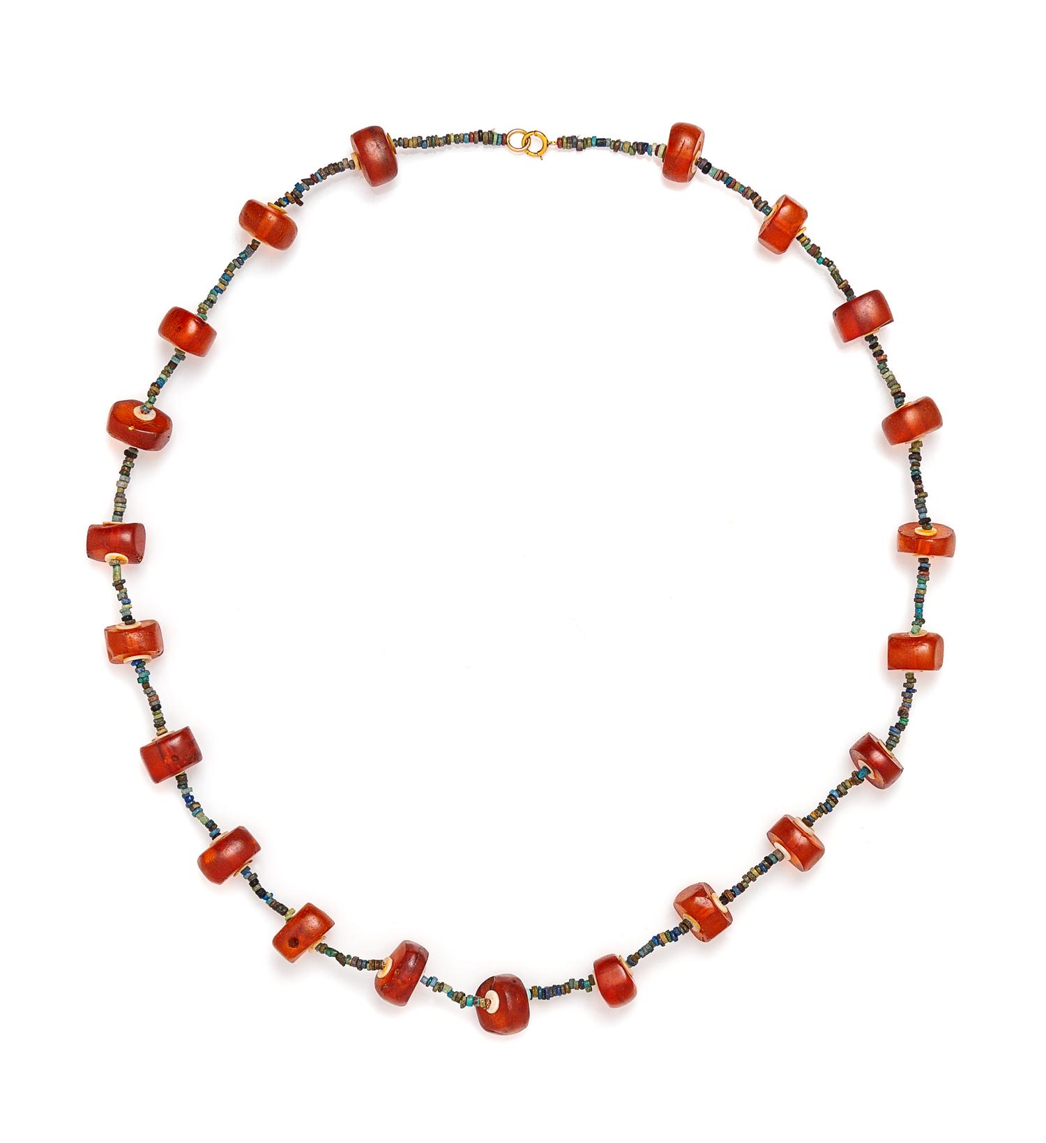 An Egyptian Amber and Faience Beaded Necklace