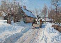 Winter landscape with a milkman in Høje Taastrup