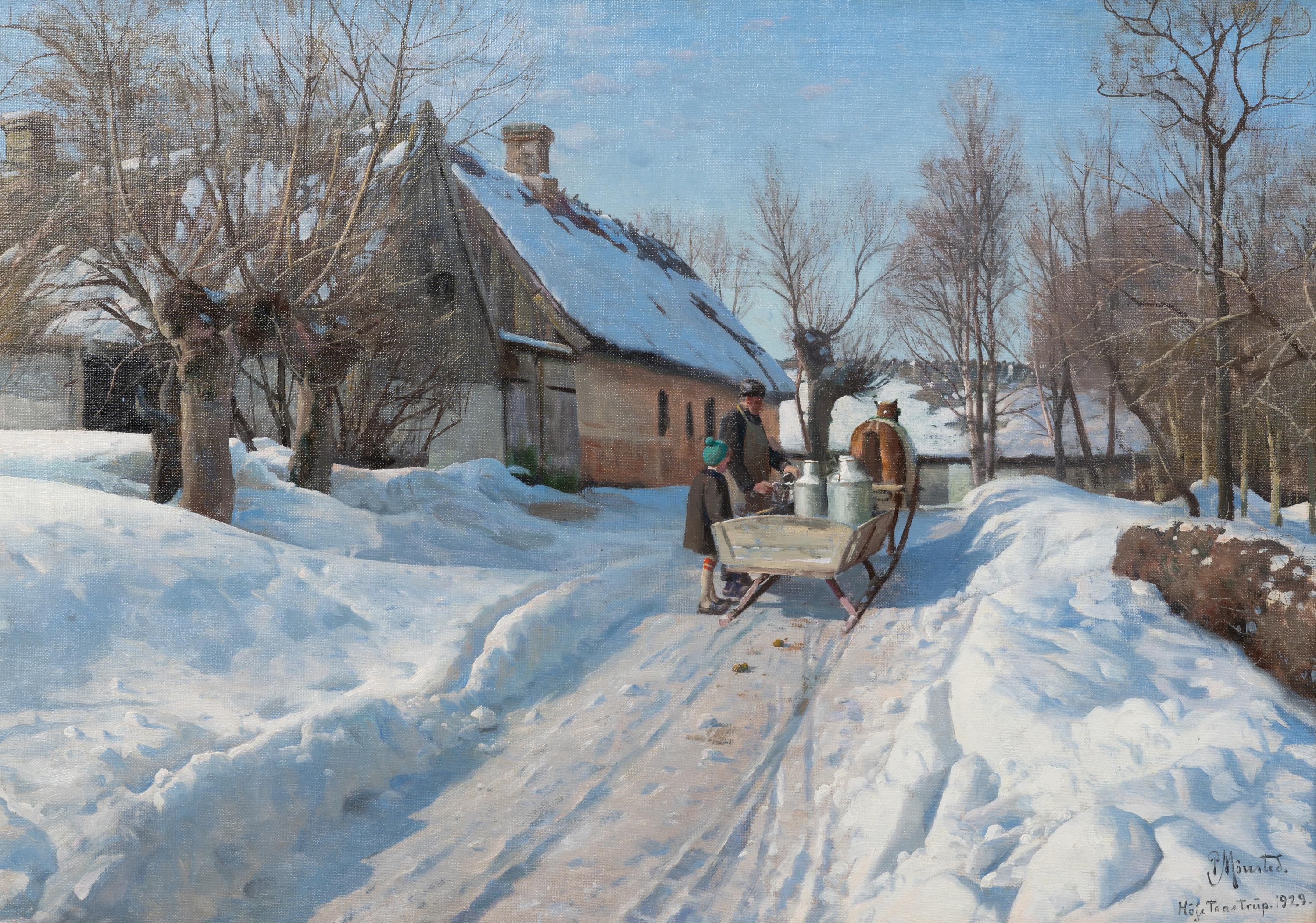 Winter landscape with a milkman in Høje Taastrup