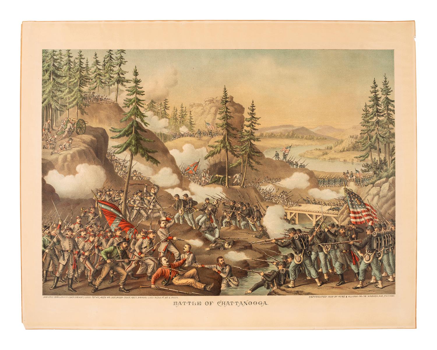 [CIVIL WAR]. 5 Kurz & Allison Civil War-themed chromolithographs