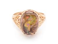 A 14 Karat Yellow Gold and Boulder Opal Ring,