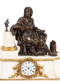 A French Gilt and Patinated Bronze Mounted Marble Mantel Clock