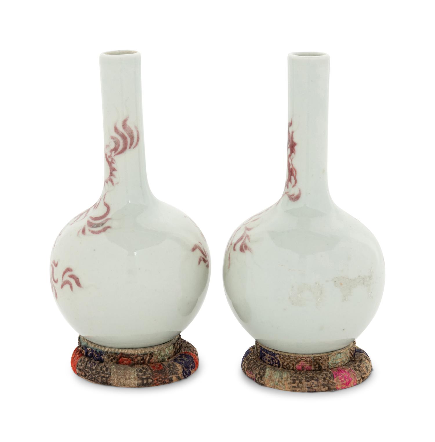 A Pair of Copper Red Glazed Porcelain Bottle Vases