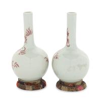 A Pair of Copper Red Glazed Porcelain Bottle Vases