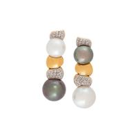 SOUTH SEA AND TAHITIAN CULTURED PEARL, DIAMOND AND BICOLOR GOLD CLIP EARRINGS
