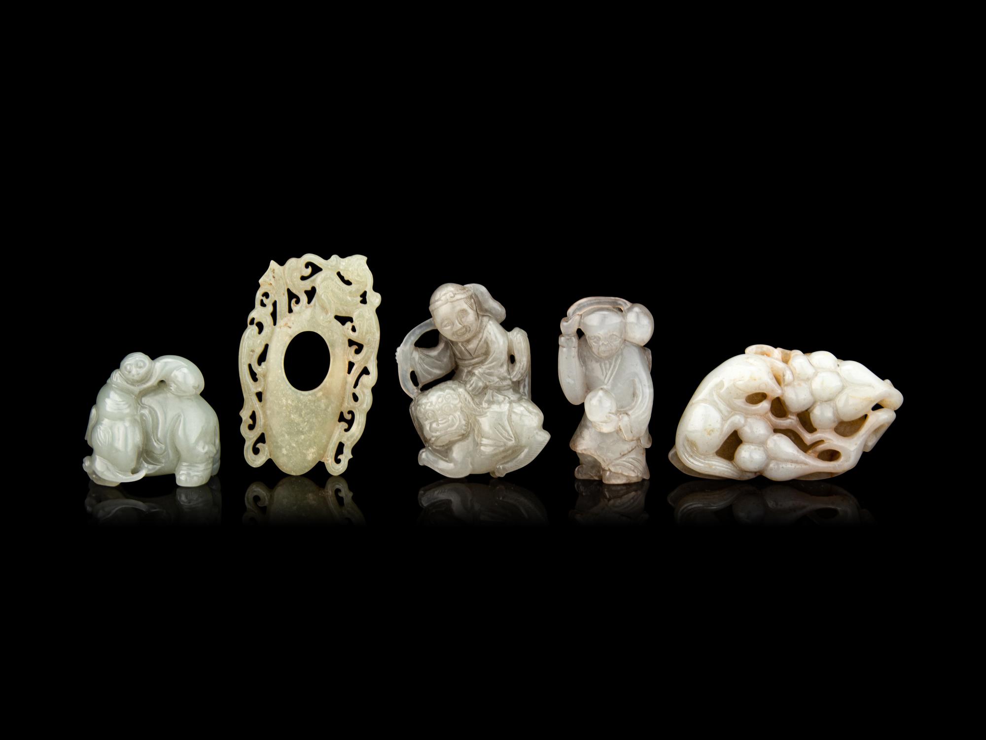 Five Chinese Carved Celadon Jade Articles