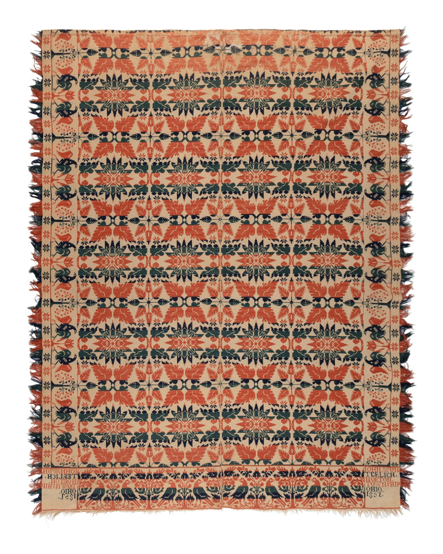 Two Cotton and Wool Jacquard Coverlets