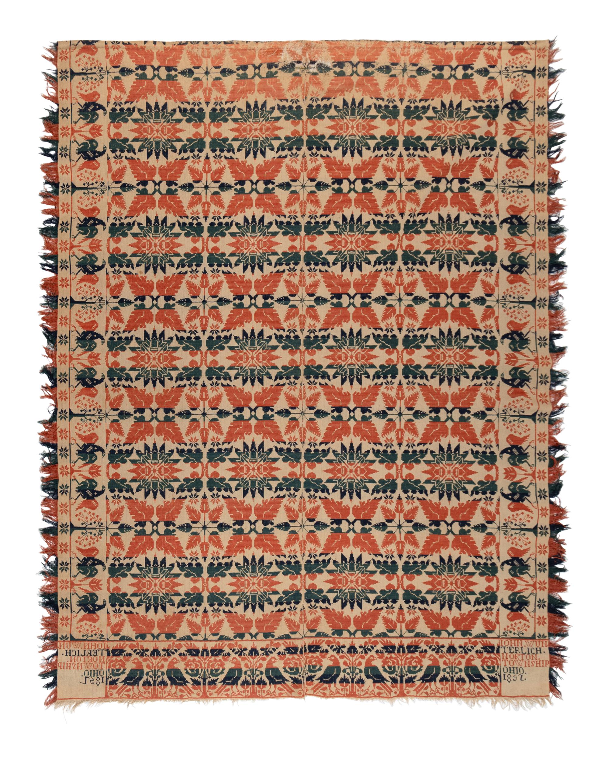 Two Cotton and Wool Jacquard Coverlets