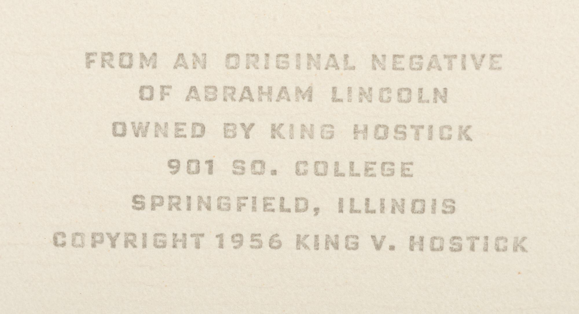 [LINCOLN, Abraham (1809-1865)]. [HESLER, Alexander (1823-1895), photographer]. 2 photographs of Lincoln printed by King V. Hostick - Herbert George Studio. 1956.