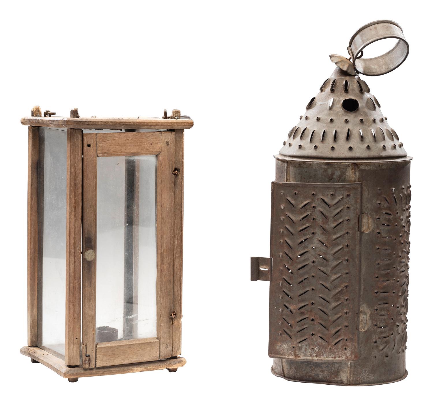 [AMERICANA]. A group of lighting implements and a footstool. Ca 18th - early 19th century.