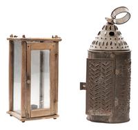 [AMERICANA]. A group of lighting implements and a footstool. Ca 18th - early 19th century.