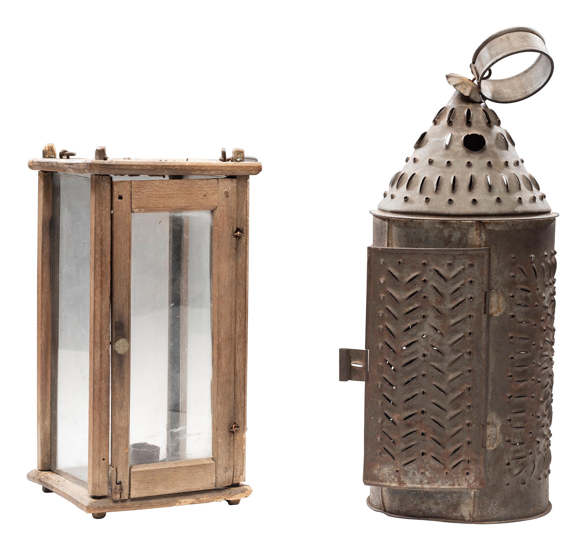 [AMERICANA]. A group of lighting implements and a footstool. Ca 18th - early 19th century.
