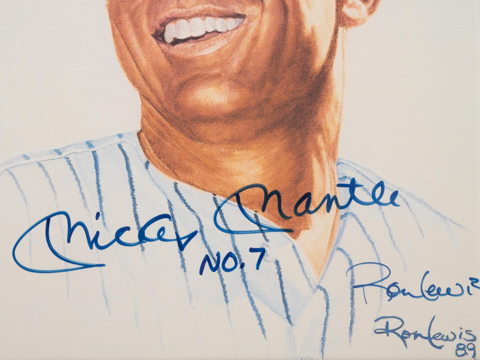 A Mickey Mantle Inscribed No. 7 Signed Autograph Living Legends Ron Lewis Print (Beckett Authentication Services Letter BAS Certified),