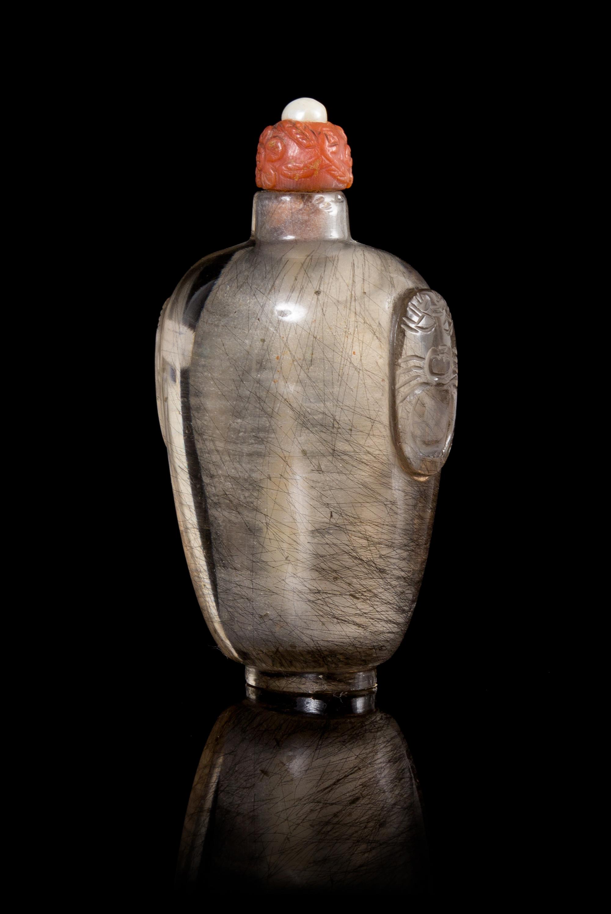 A Hair Crystal Snuff Bottle Height 2 3/4 inches.