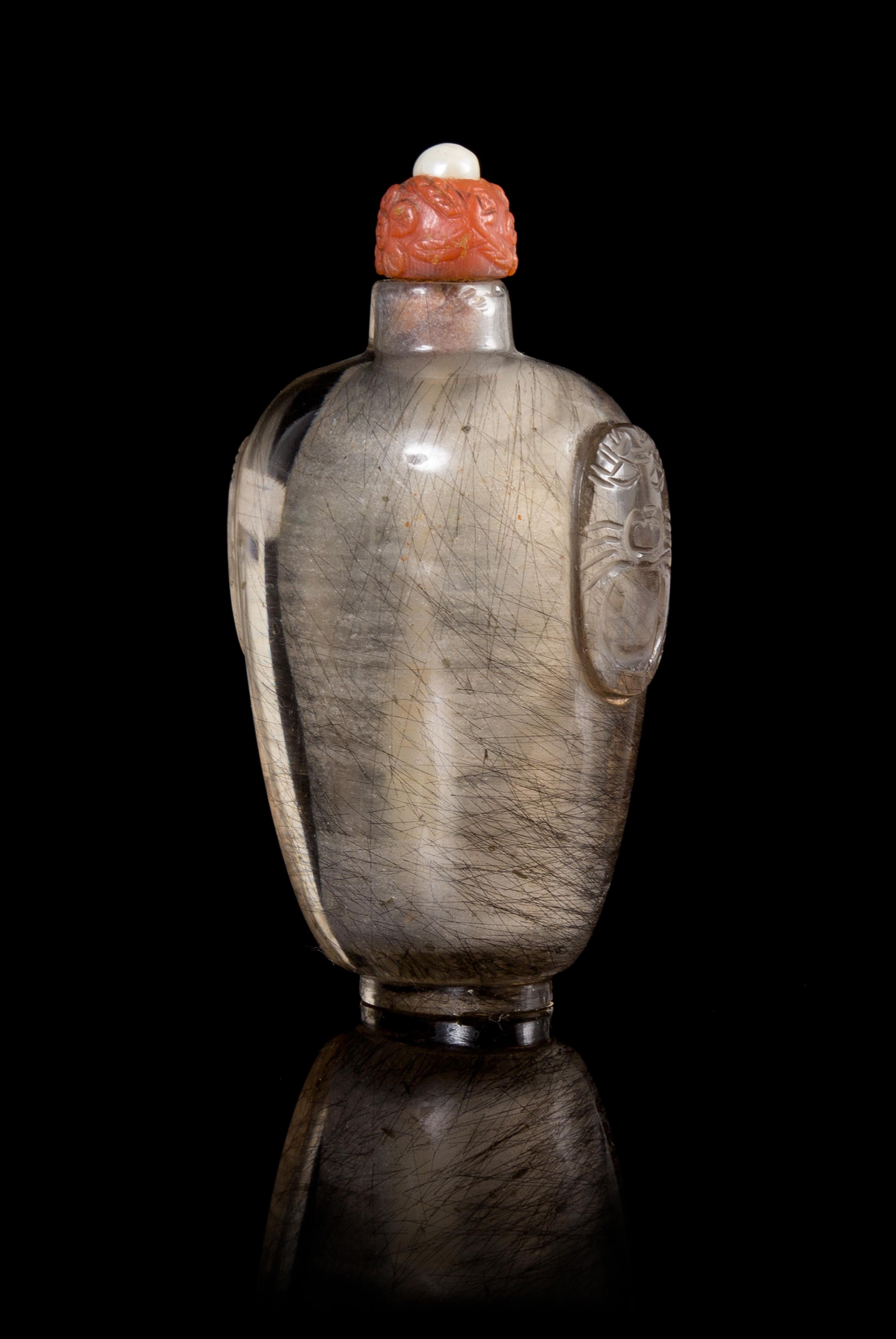 A Hair Crystal Snuff Bottle Height 2 3/4 inches.