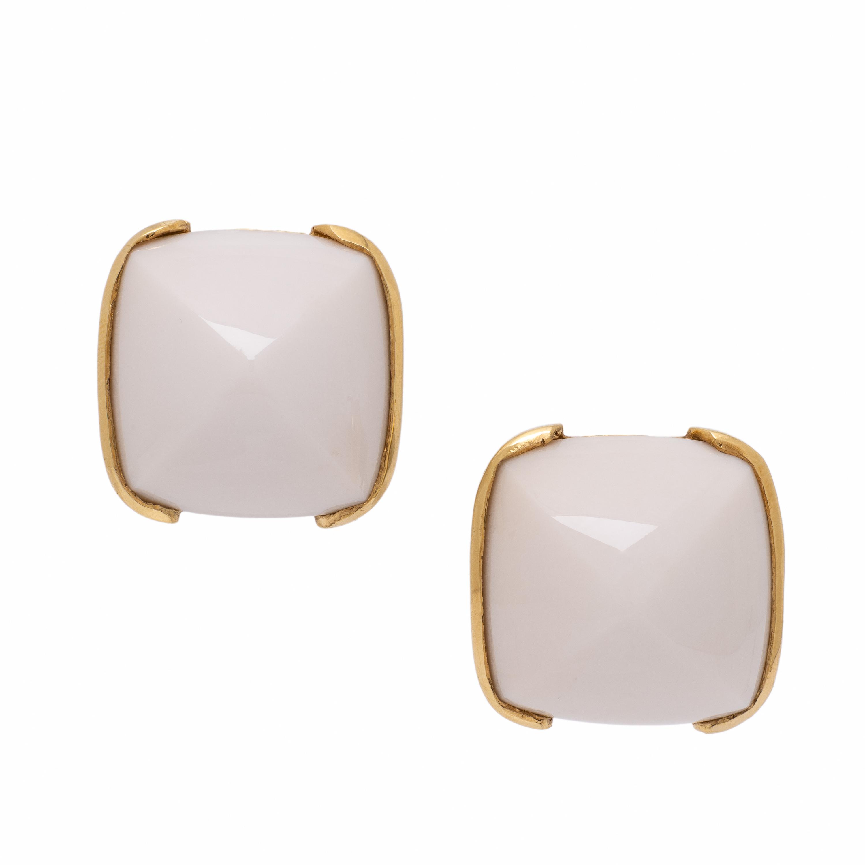 White Chalcedony and Yellow Gold Earrings