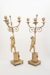 A Pair of Louis XV Style Gilt Metal Three-Light Candelabra