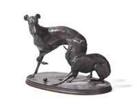 After Pierre-Jules Mêne (French, 1810-1879), A Bronze Sculpture of Two Greyhounds Playing with a Ball