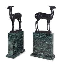 A Pair of Bronze Models of Pompeiian Deer on Marble Plinths