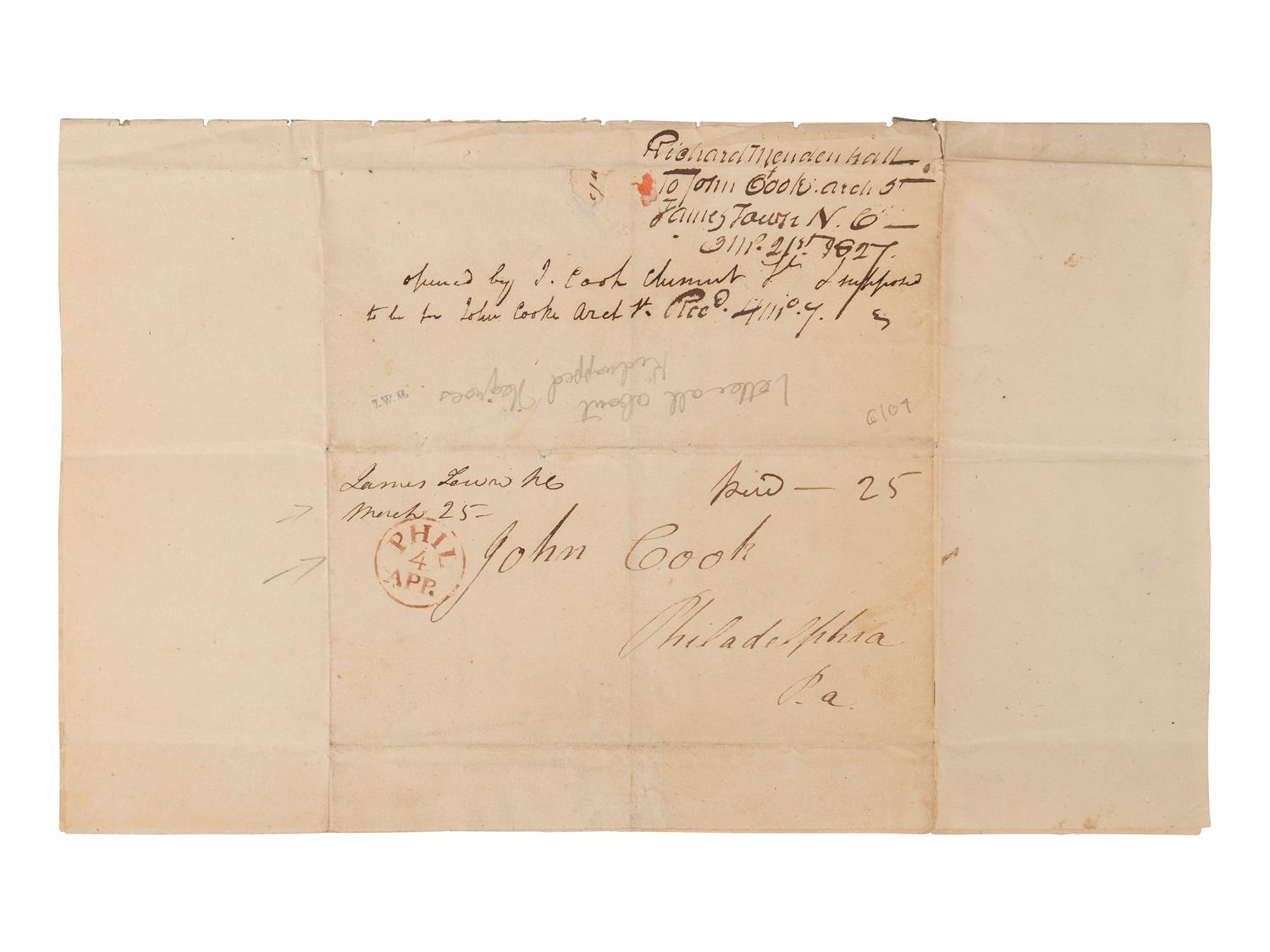 [ABOLITION]. Quaker letter regarding slavery & kidnapping of free Black people. Jamestown, NC, 1827.