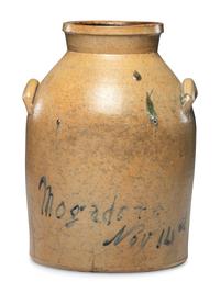 An Eight-Gallon Stoneware Cooler Identified to R. H. Hine, Attributed to Frederick Sheldon