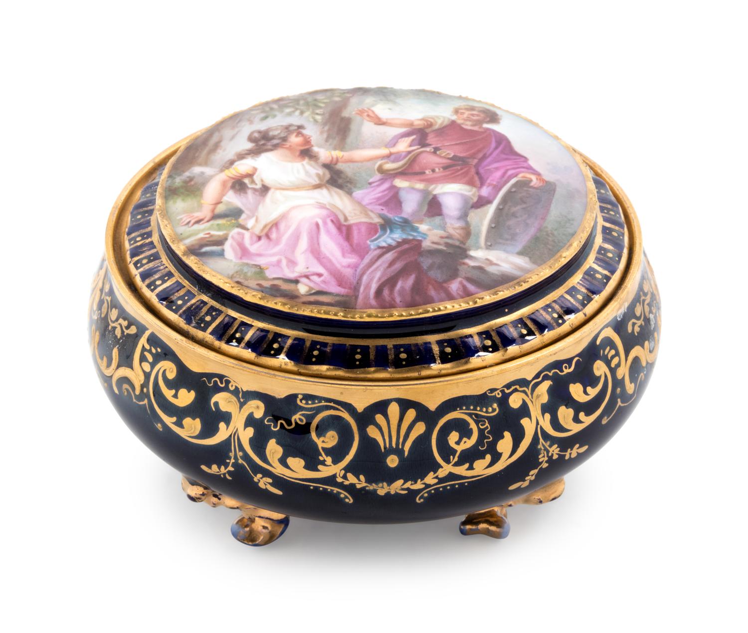 A Vienna Painted and Parcel Gilt Porcelain Covered Box