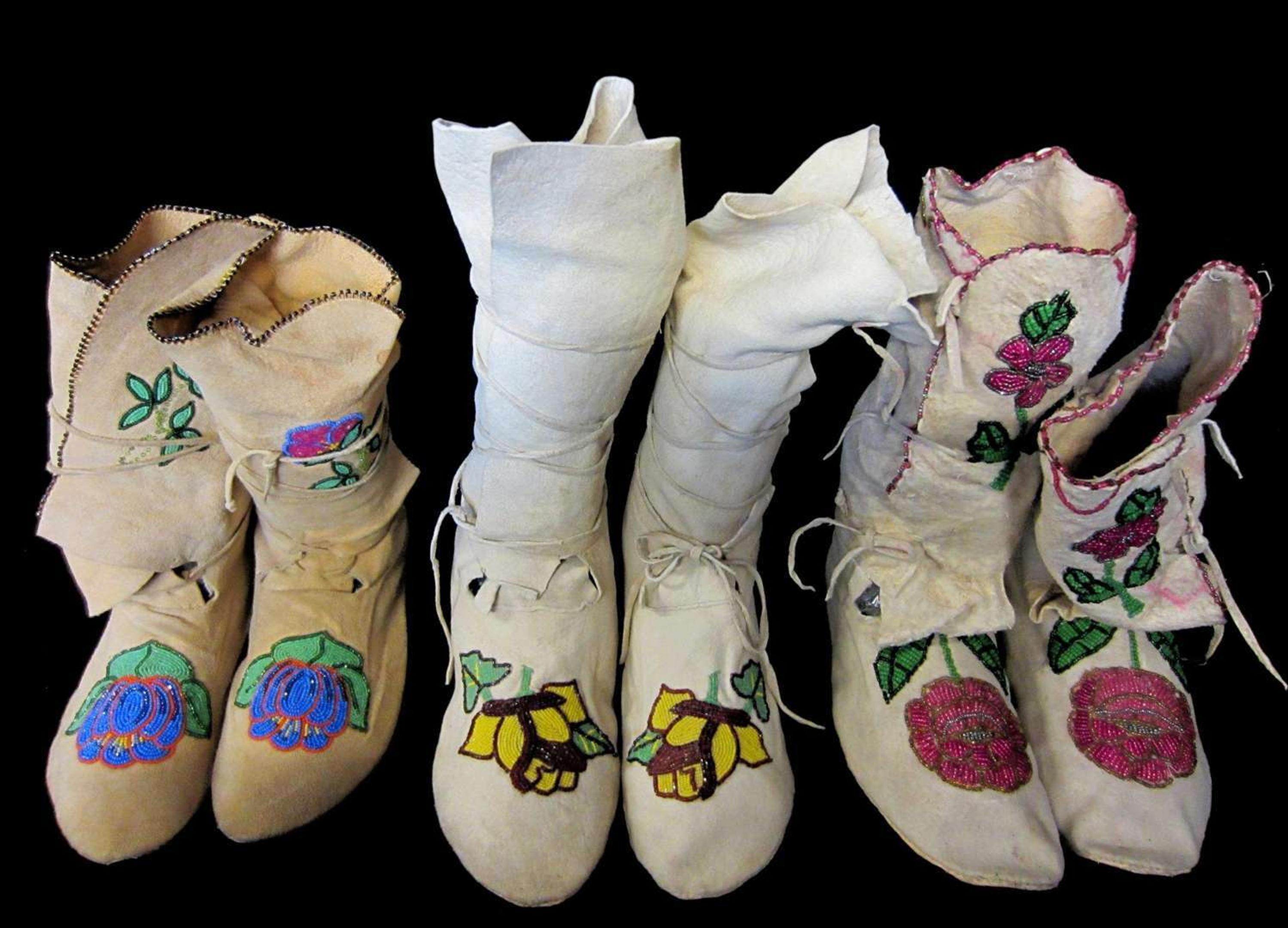 Three pairs of Crow beaded women's moccasins first half 20th century