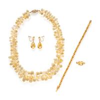 COLLECTION OF YELLOW GOLD AND CITRINE JEWELRY