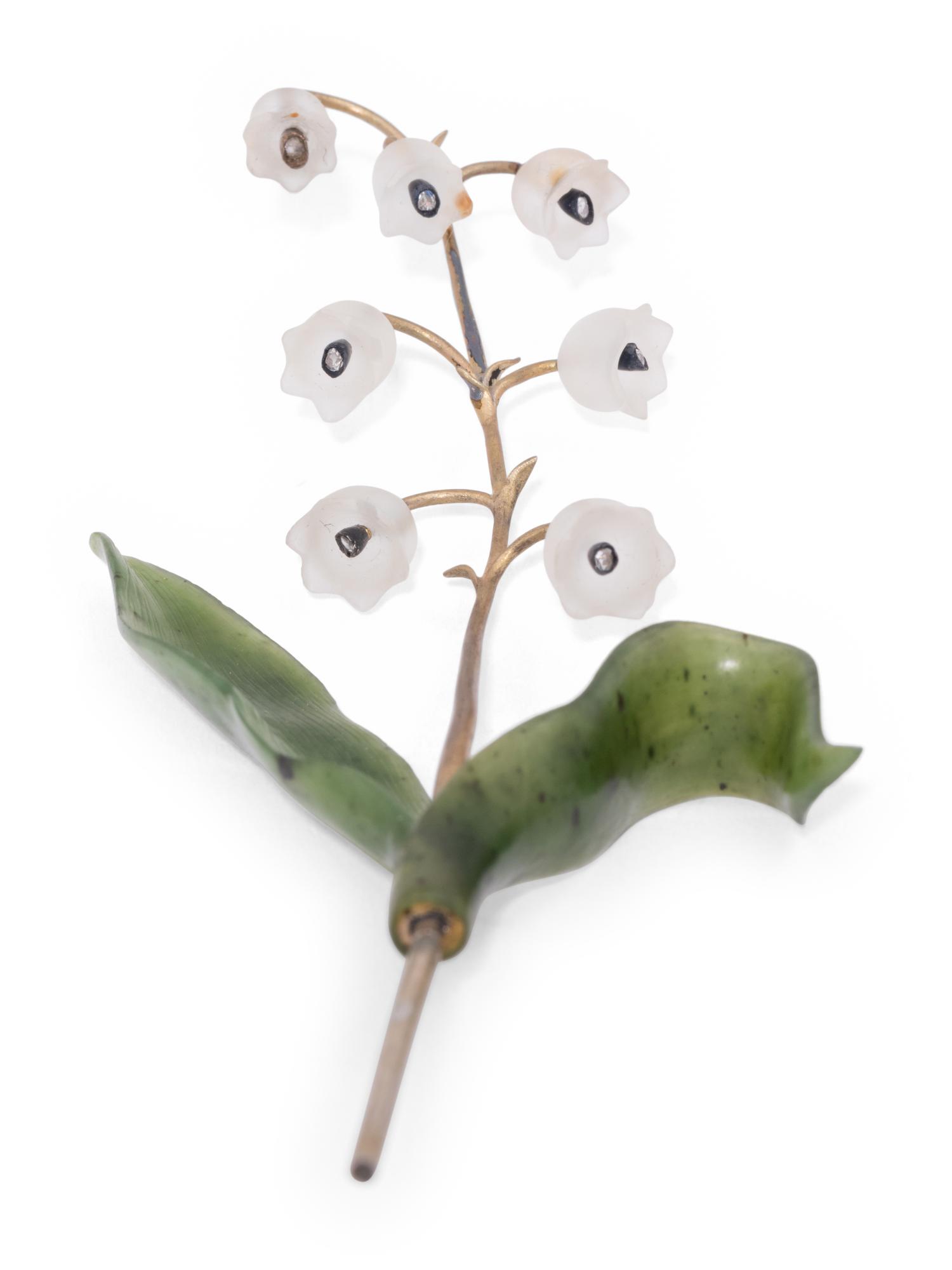 An Important Cartier Carved Rock Crystal, Aventurine and Moonstone Lily of the Valley Flower Study