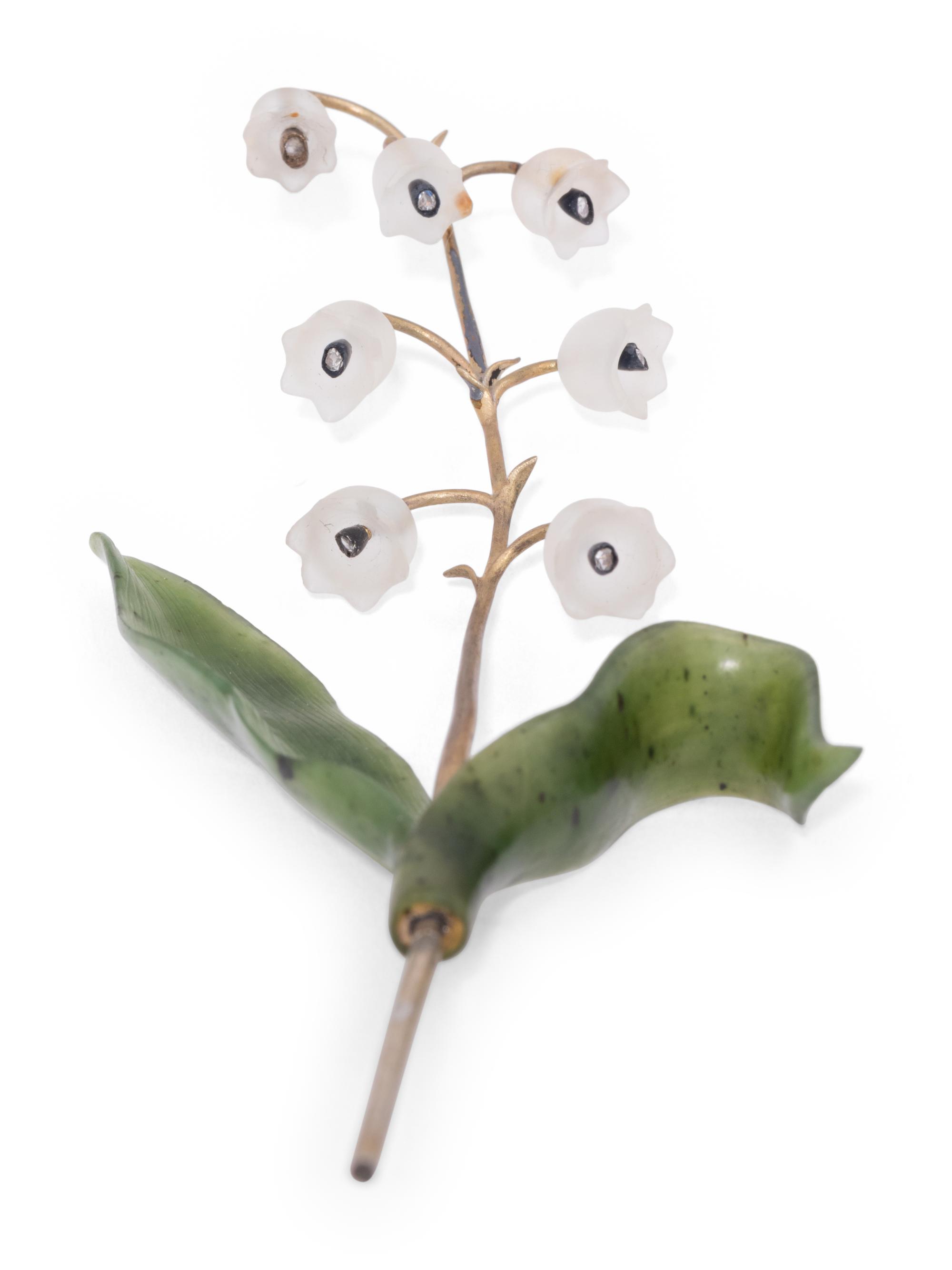 An Important Cartier Carved Rock Crystal, Aventurine and Moonstone Lily of the Valley Flower Study