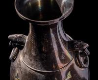 A Japanese Enamel on Silver Handled Vase