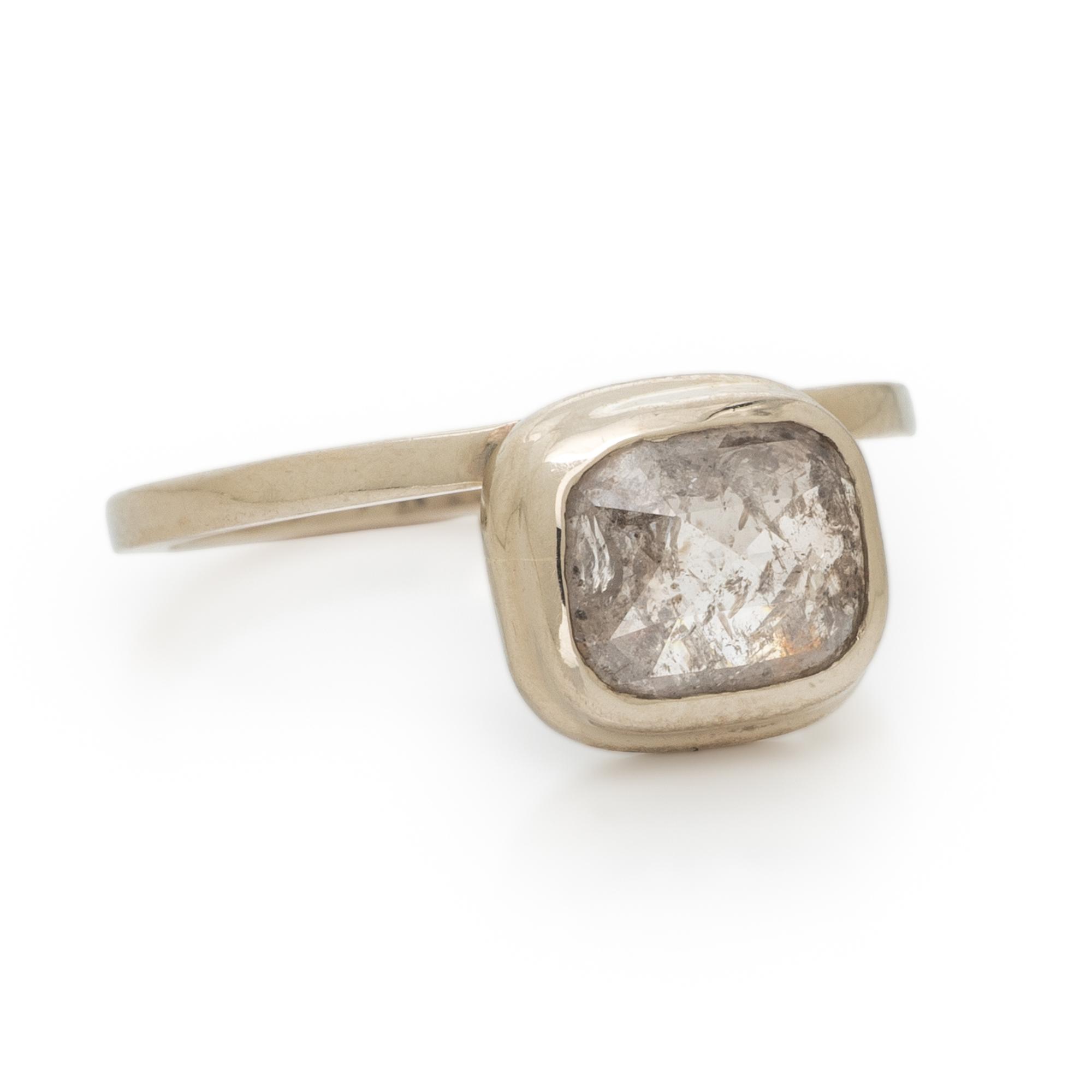ROSE CUT DIAMOND AND WHITE GOLD RING