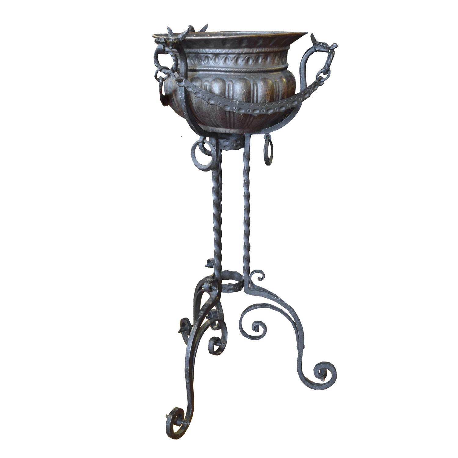 A Hammered Copper and Iron Planter 21" W x 21" D x 39" H — Italy, 20th Century