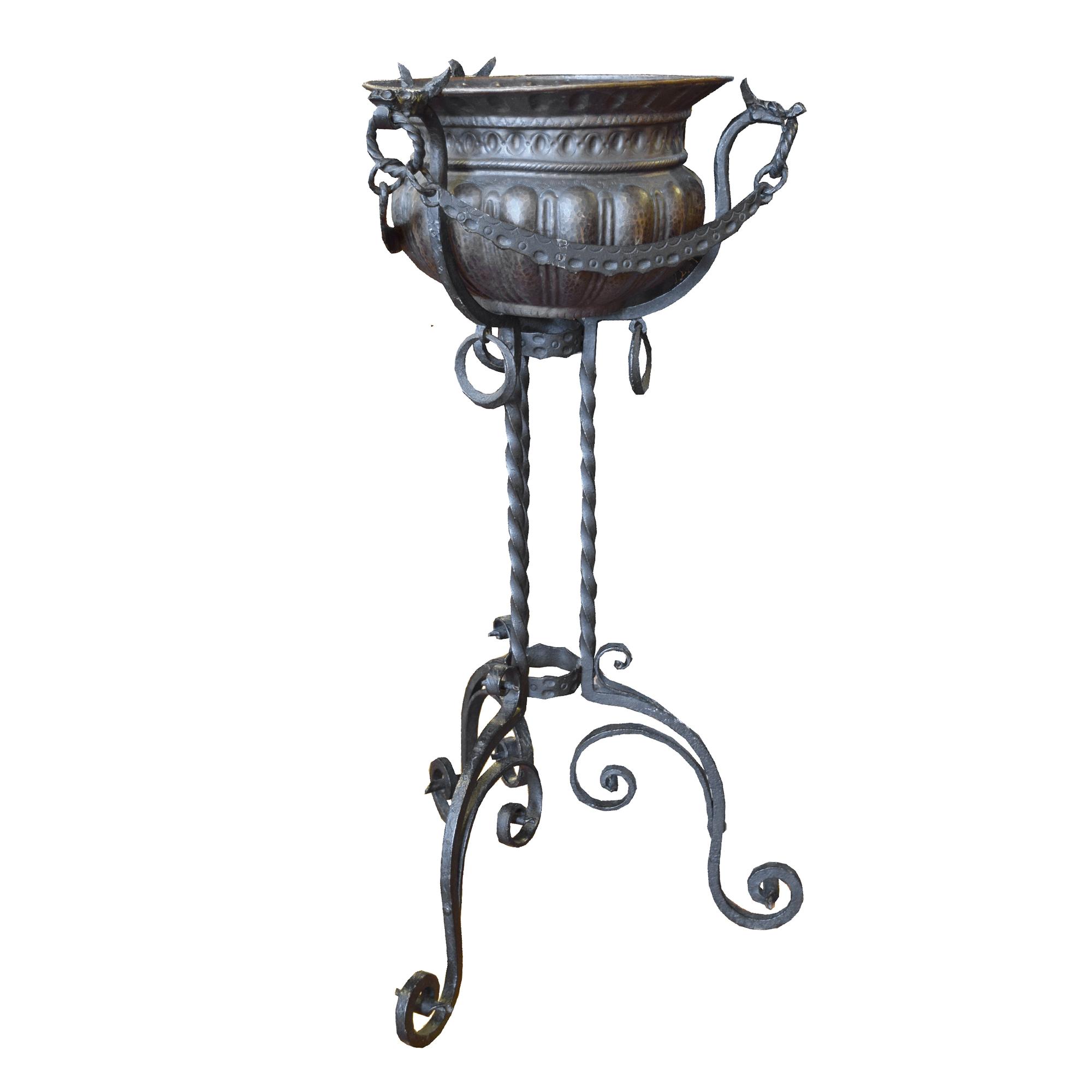 A Hammered Copper and Iron Planter 21" W x 21" D x 39" H — Italy, 20th Century