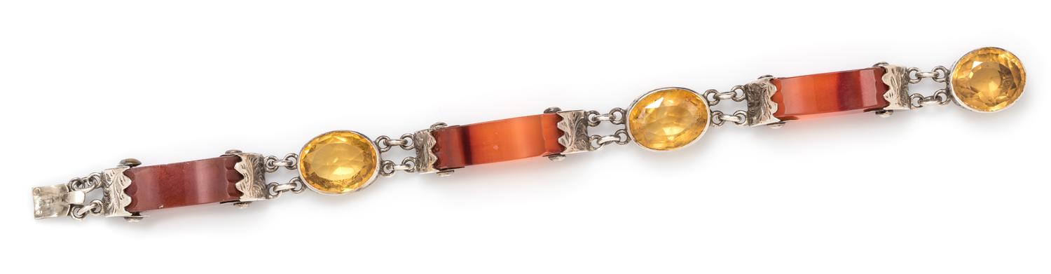 A Victorian Silver, Citrine and Carnelian Bracelet, 15.80 dwts.