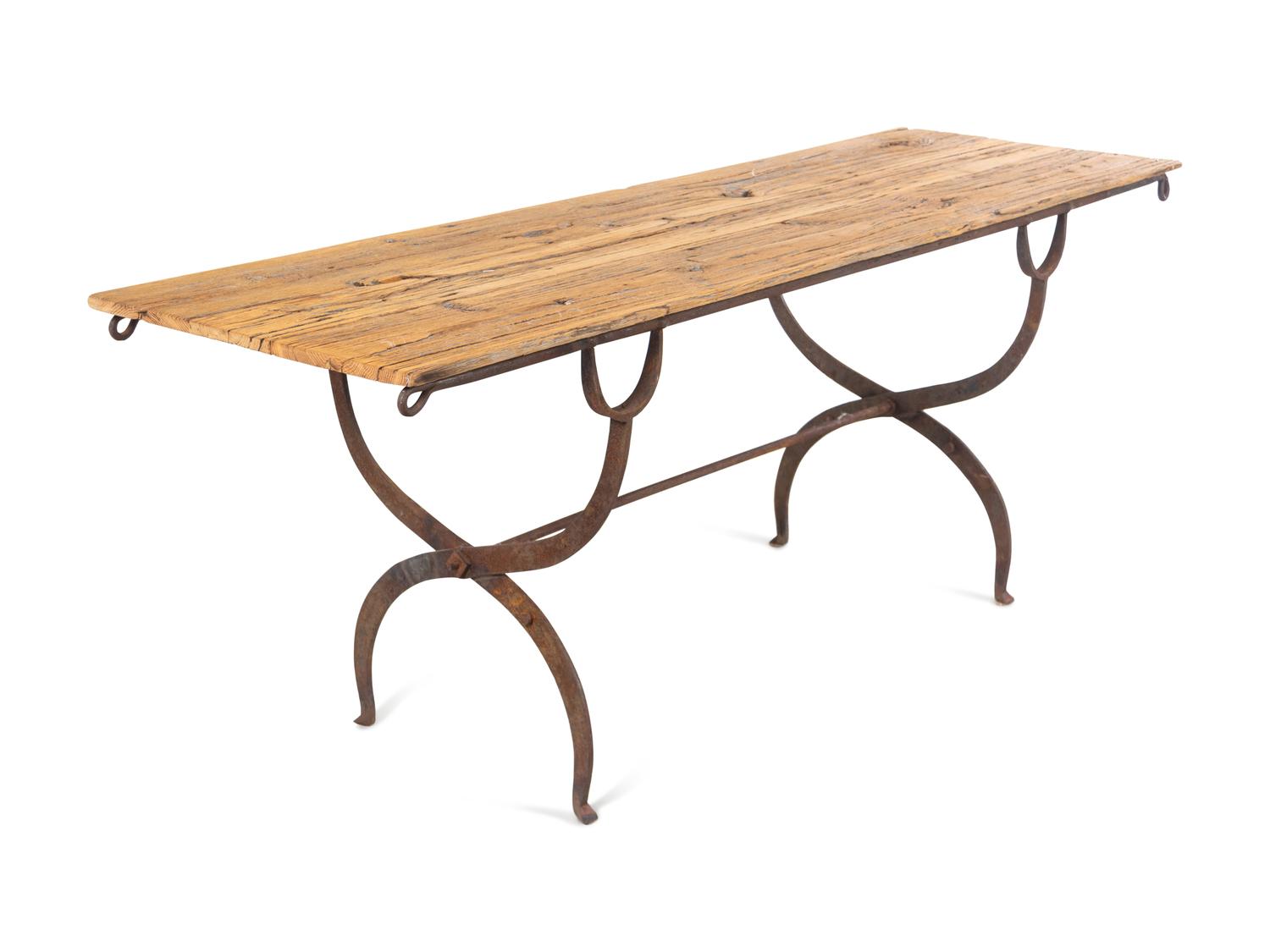 A French Iron and Reclaimed Wood Console Table