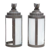 A Set of Four Art Deco Cast Metal Lanterns Height 30 inches.