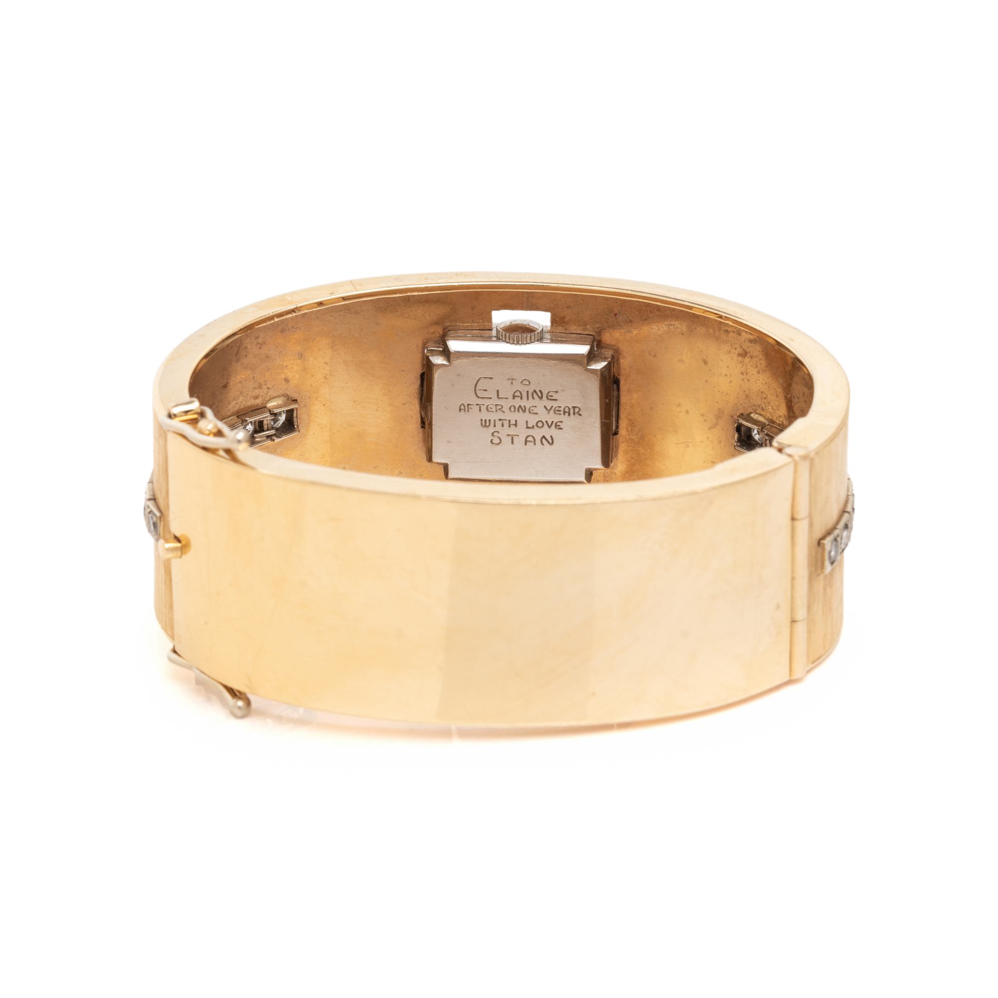LUCIEN PEDRE, PLATINUM AND YELLOW GOLD BANGLE BRACELET WATCH