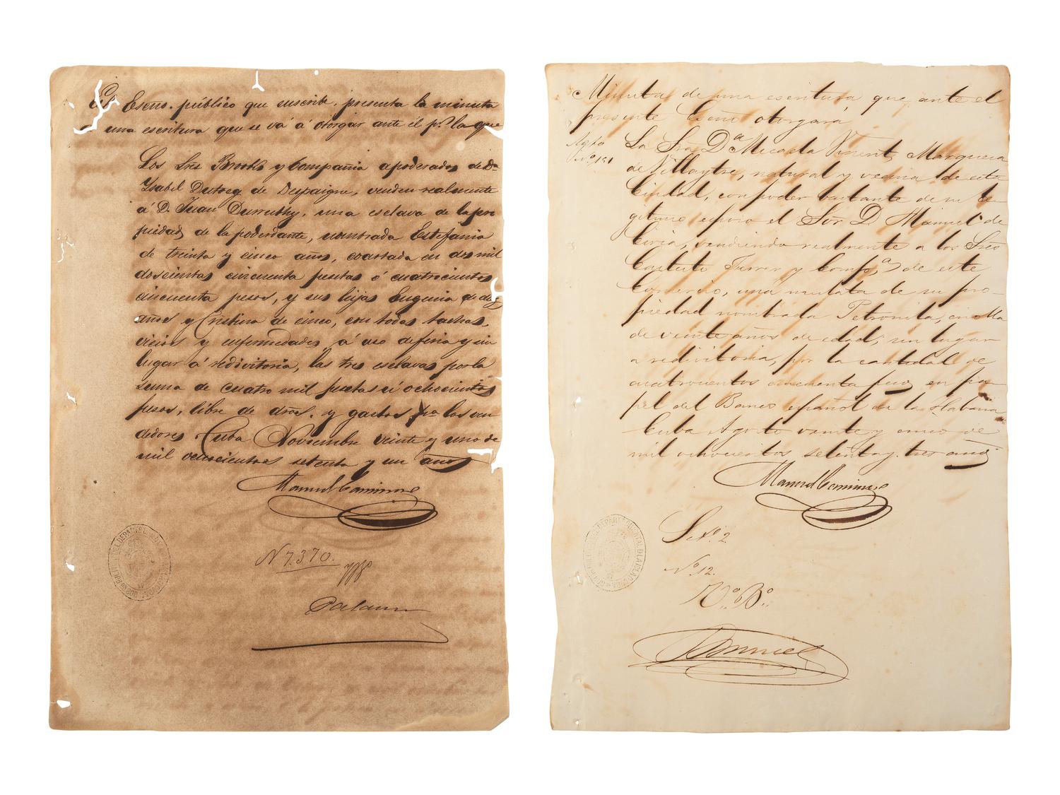 [ENSLAVEMENT & ABOLITION]. A group of 12 documents regarding the sale of enslaved persons in Cuba. 1844-1873.