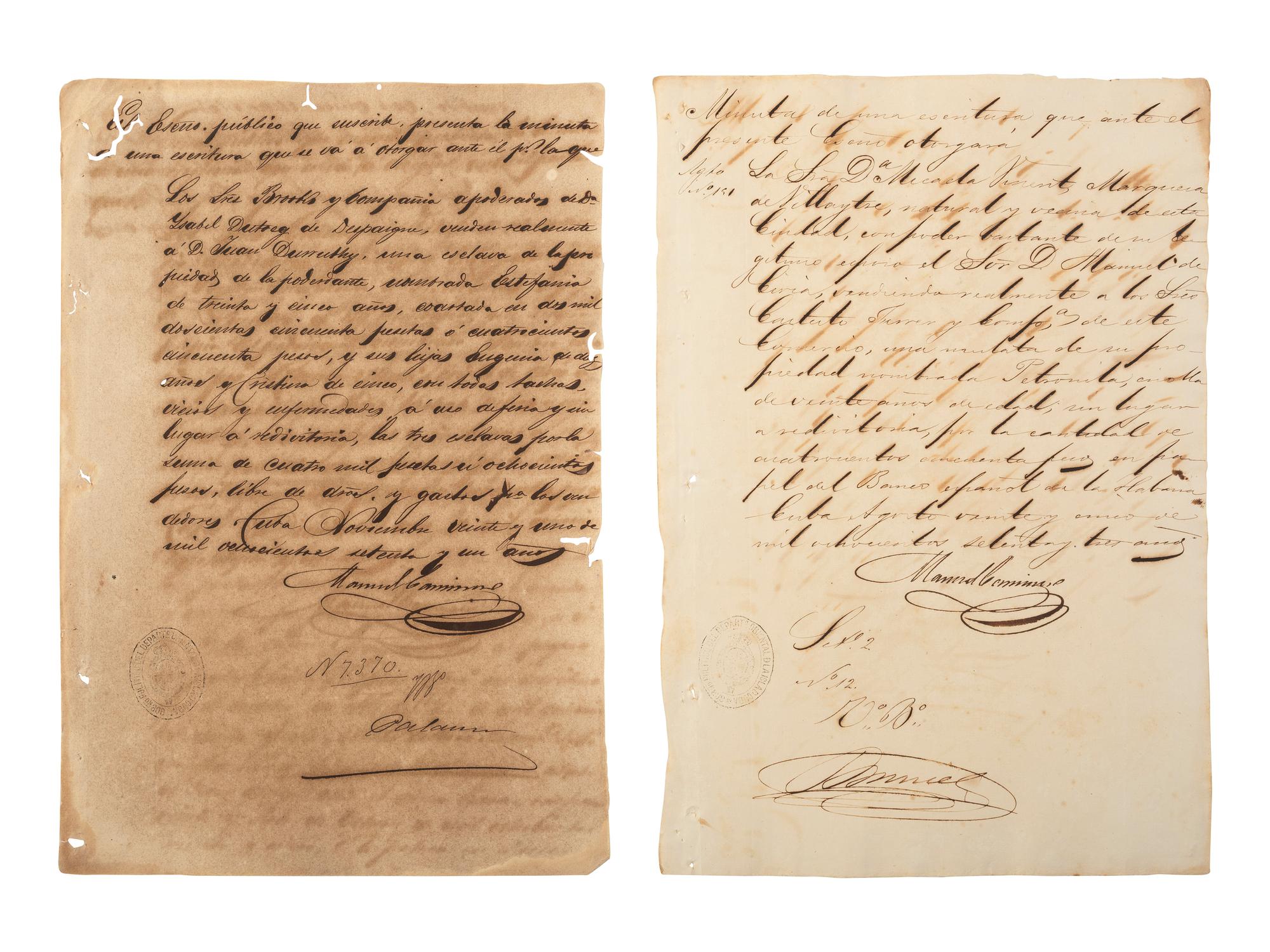 [ENSLAVEMENT & ABOLITION]. A group of 12 documents regarding the sale of enslaved persons in Cuba. 1844-1873.