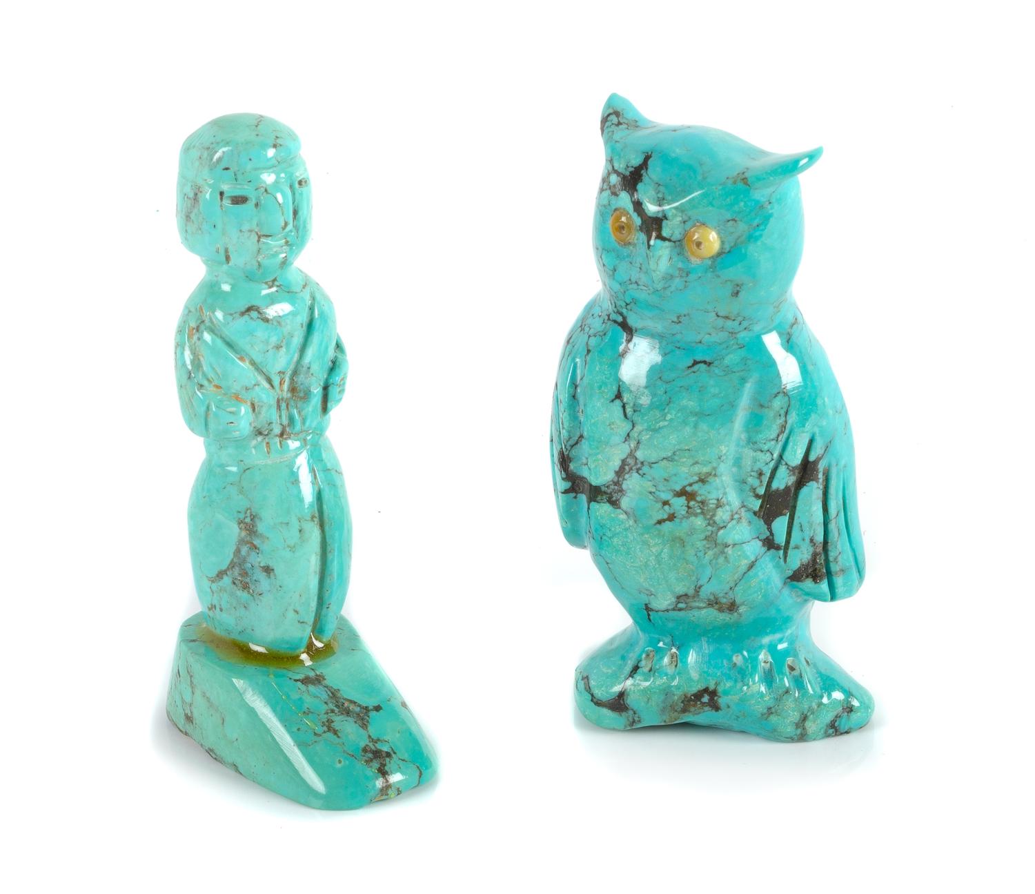 Two Carved Turquoise Figures Height 3 3/4 inches