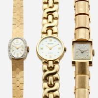 A collection of three lady's gold bracelet watches Geneva, Angelus, Gotham