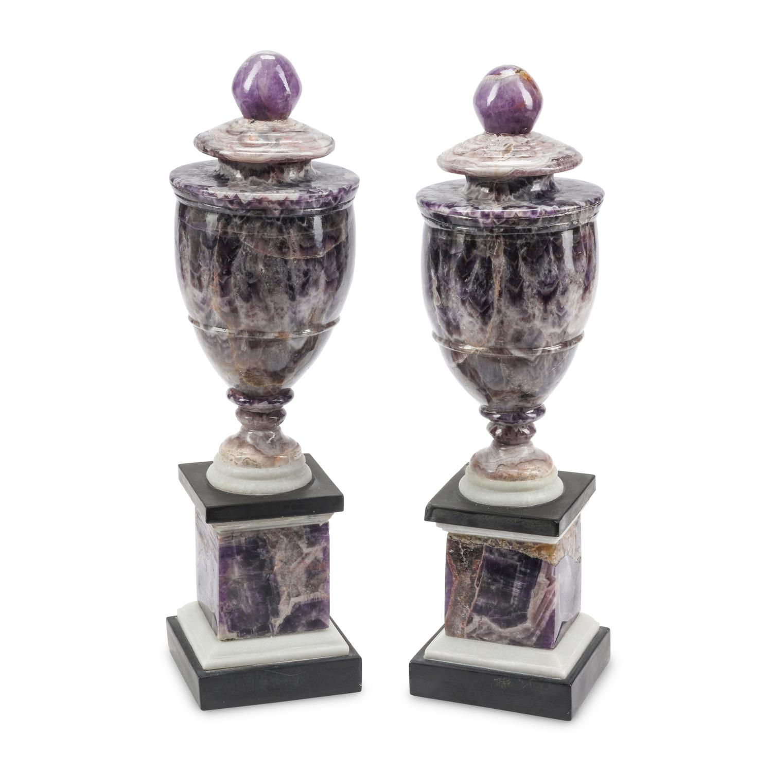 A Pair of Amethyst and Marble Urns