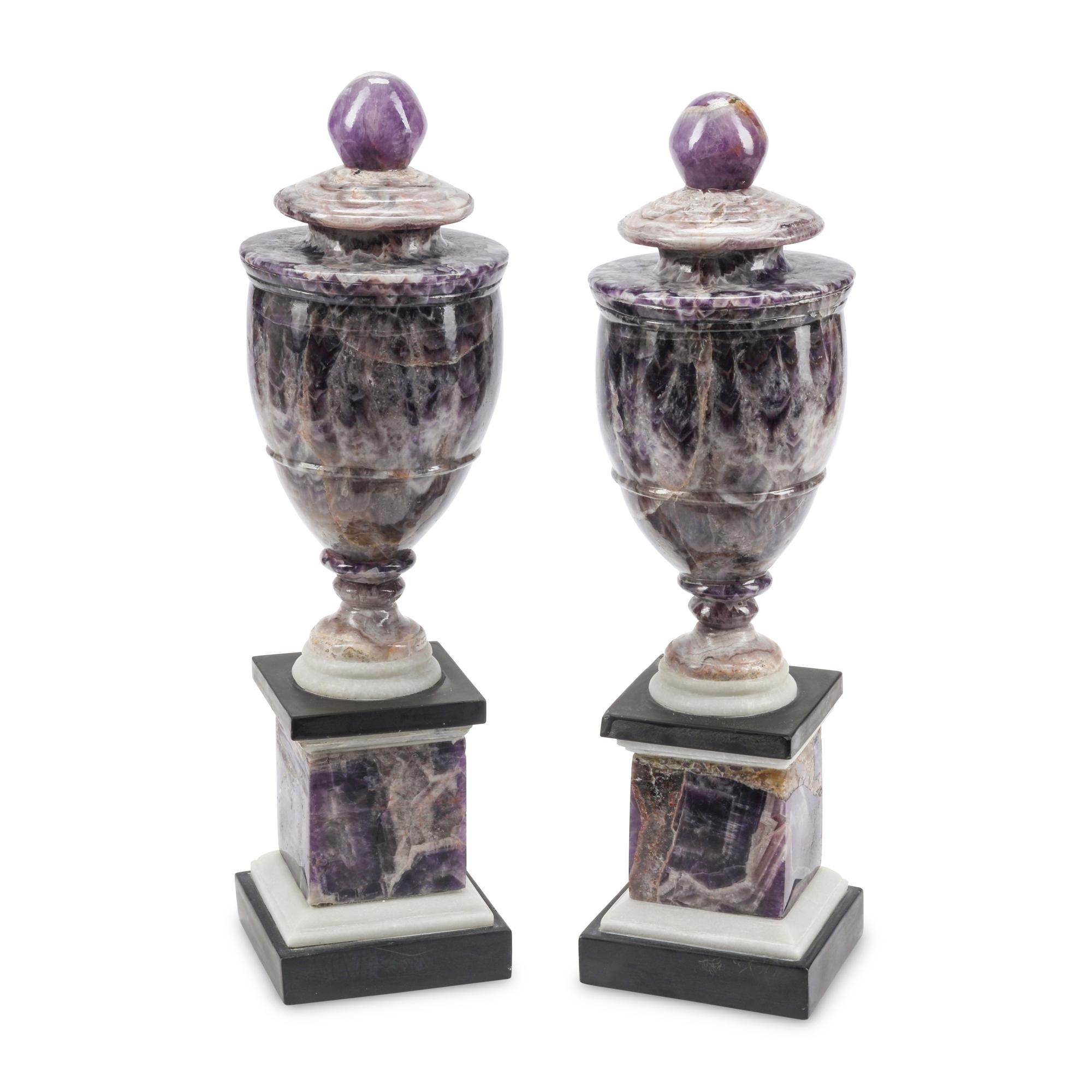A Pair of Amethyst and Marble Urns