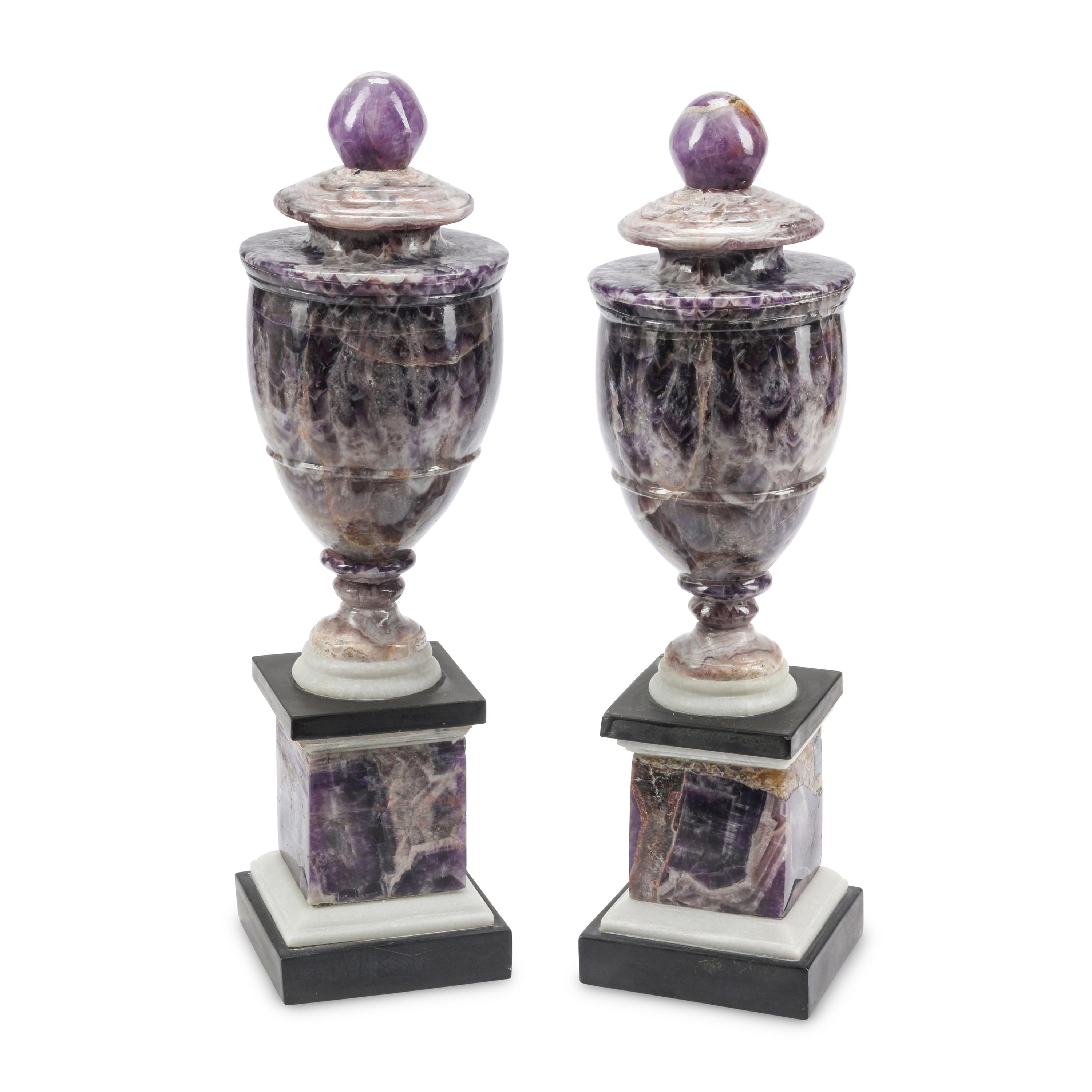 A Pair of Amethyst and Marble Urns